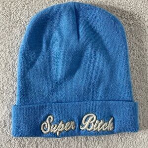 Vintage Y2K Super B!tch Baby Blue Beanie Toque Winter Hat